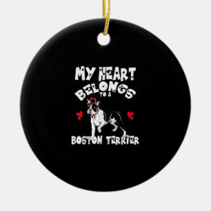 My Heart Belongs To a Boston Terrier Headband Ceramic Ornament