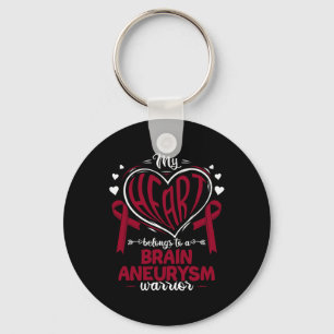 My Heart Belongs To A Brain Aneurysm Warrior Brain Key Ring