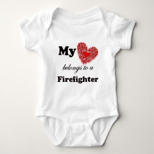 My Heart Belongs To A Firefighter Baby Bodysuit