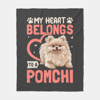 My Heart Belongs To A Pomchi Fleece Blanket