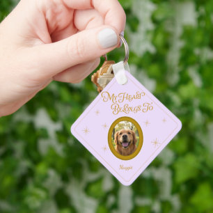 My Heart Belongs To Custom Dog Photo & Name Key Ring