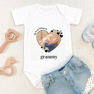 My Heart Belongs To Grammy Personalize Baby Photo Baby Bodysuit