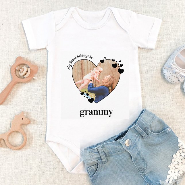 My Heart Belongs To Grammy Personalize Baby Photo  Baby Bodysuit (Creator Uploaded)