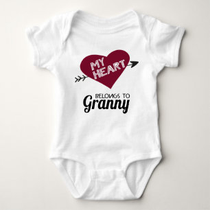 My heart belongs to Granny white with red heart Baby Bodysuit