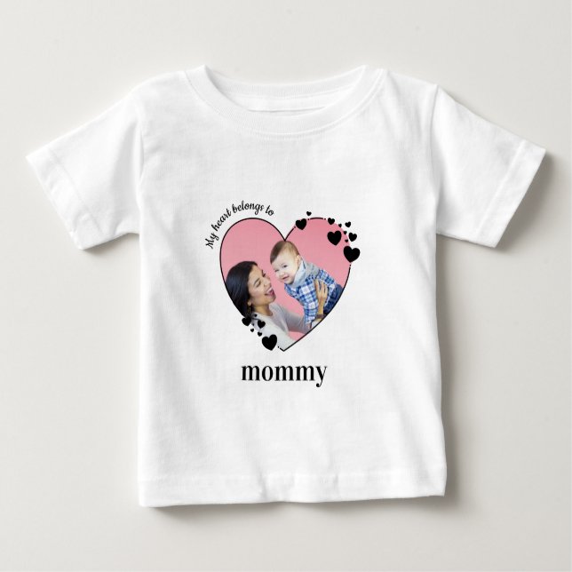 My Heart Belongs To Mummy Personalised Baby Photo Baby T-Shirt (Front)