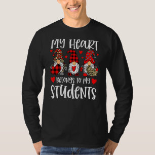 My Heart Belongs To My Students Leopard Gnome Wome T-Shirt