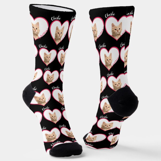 My Heart Belongs To Personalised Cat Photo & Name Socks (Angled)