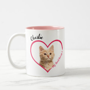 My Heart Belongs To Personalised Cat Photo & Name Two-Tone Coffee Mug