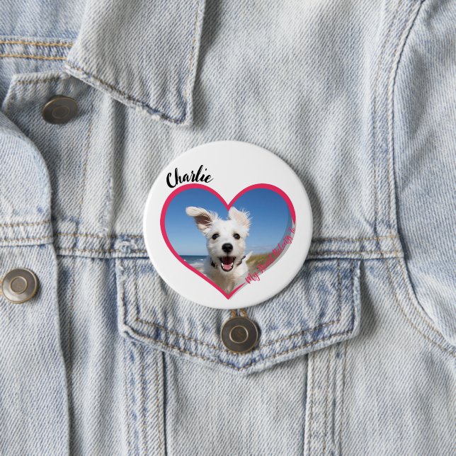 My Heart Belongs To Personalised Dog Photo & Name 7.5 Cm Round Badge (In Situ)