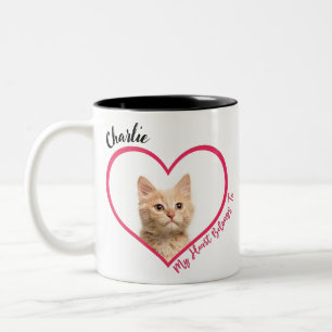My Heart Belongs To Personalized Cat Photo & Name Two-Tone Coffee Mug