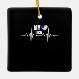 My Heart Belongs To The USA July 4th Ceramic Ornament