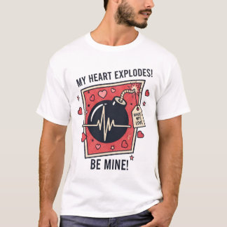 "My Heart Explodes" Vintage Bomb Illustration T-Shirt