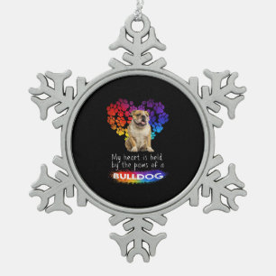 My Heart Is Held By The Paws Of A Bulldog Snowflake Pewter Christmas Ornament