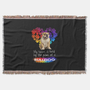 My Heart Is Held By The Paws Of A Bulldog Throw Blanket