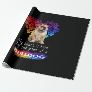 My Heart Is Held By The Paws Of A Bulldog Wrapping Paper