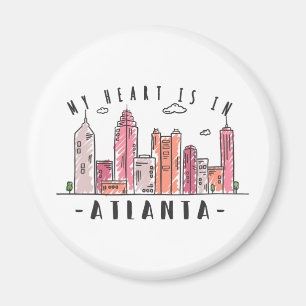 My Heart is In ATLANTA Love USA -Handdrawn Skyline Magnet