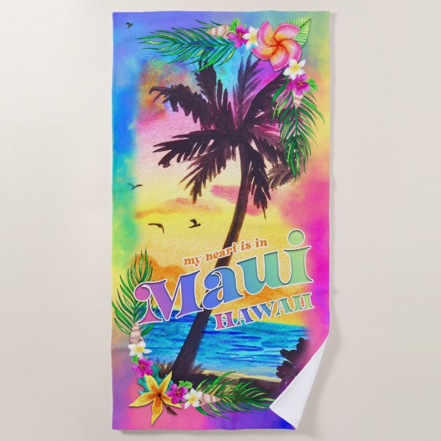 My Heart is in MAUI Beach Towel (Front)