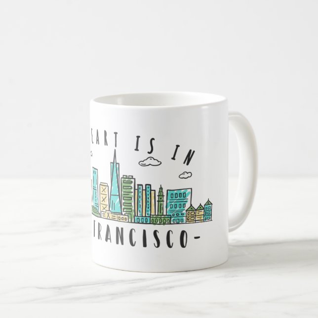 My Heart is in SAN FRANCISCO - Handdrawn Skyline Coffee Mug (Front Right)