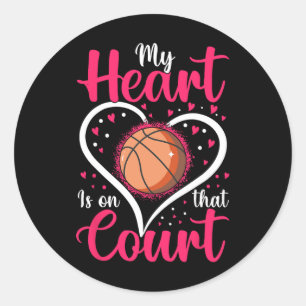 My Heart Is On That Court Sketll Funny Sport Mom D Classic Round Sticker