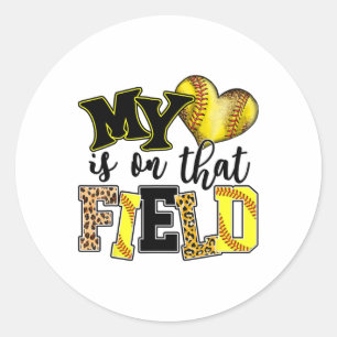 My Heart Is On That Field Softll Mom Leopard Mothe Classic Round Sticker