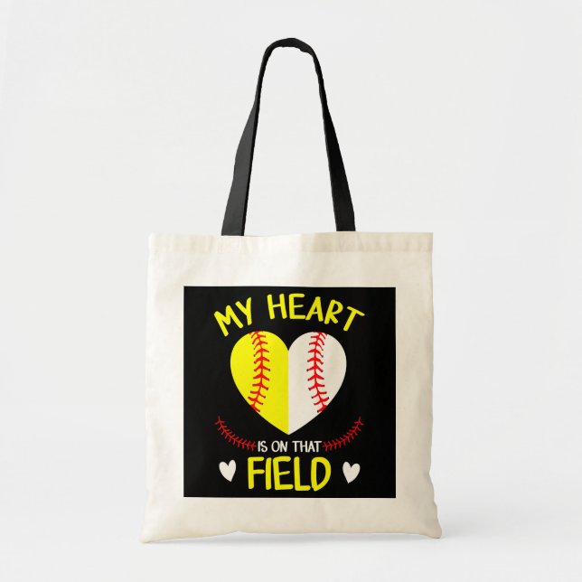 My Heart is on That Field Tee Baseball Mother's Tote Bag (Front)