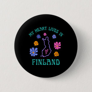 My Heart Lives In Finland Retro Groovy Travel And 6 Cm Round Badge