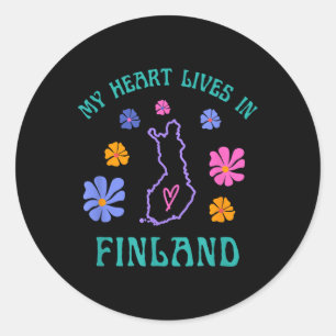 My Heart Lives In Finland Retro Groovy Travel And Classic Round Sticker
