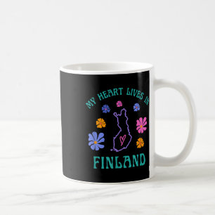 My Heart Lives In Finland Retro Groovy Travel And Coffee Mug