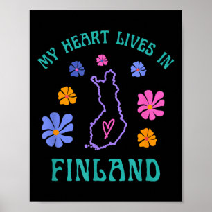 My Heart Lives In Finland Retro Groovy Travel And Poster