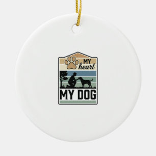 My Heart My Dog Vintage Engraving Dog Lover Design Ceramic Ornament