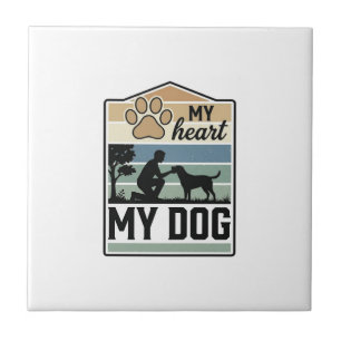 My Heart My Dog Vintage Engraving Dog Lover Design Ceramic Tile