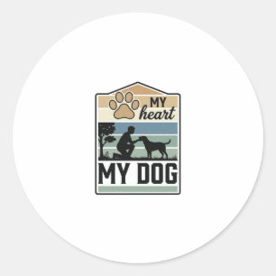 My Heart My Dog Vintage Engraving Dog Lover Design Classic Round Sticker