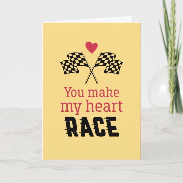 My Heart Race Cute Love Pun Funny Valentine's Day Holiday Card (Front)