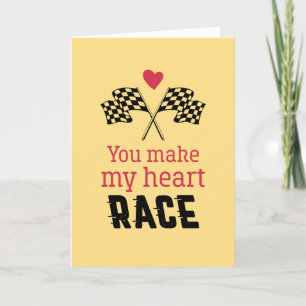 My Heart Race Cute Love Pun Funny Valentine's Day Holiday Card