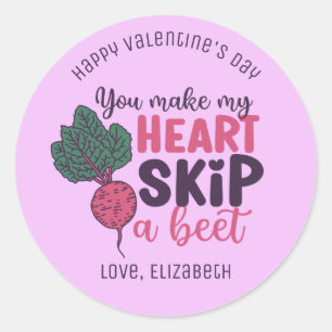 My Heart Skip A Beet Funny Cute Valentine's Day Classic Round Sticker