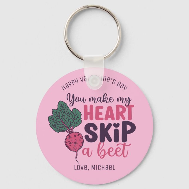 My Heart Skip A Beet Funny Pun Cute Valentines Day Key Ring (Front)