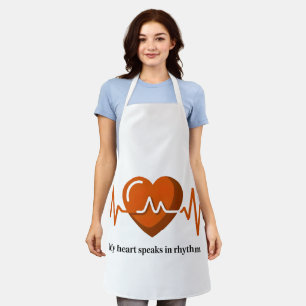 My Heart Speaks in Rhythm EKG Heartbeat White Apro Apron