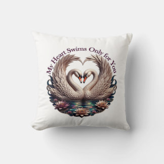 My Heart Swims Only for You Swan Heart T-Shirt Cushion