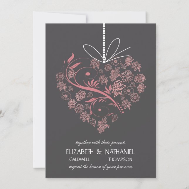My Heart Tied To You Wedding Invitation - charcoal (Front)