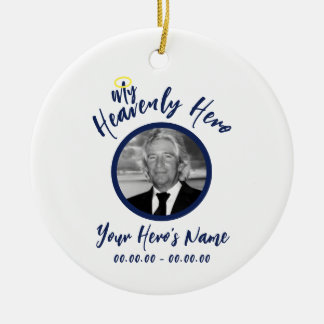 My Heavenly Hero White Memorial Ornament w/ Blue