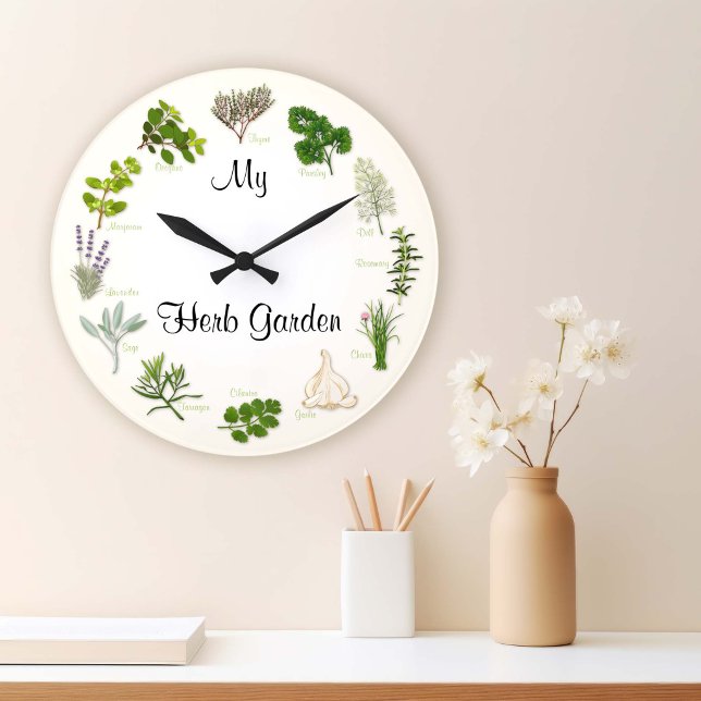 My Herb Garden Large Clock (Customize Your Herb Garden Clock. Thyme for Herb Gardens! )