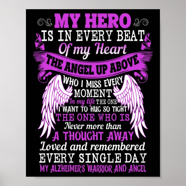 My Hero Is Heart Angel Thought Alzheimer's Warrior Poster (Front)