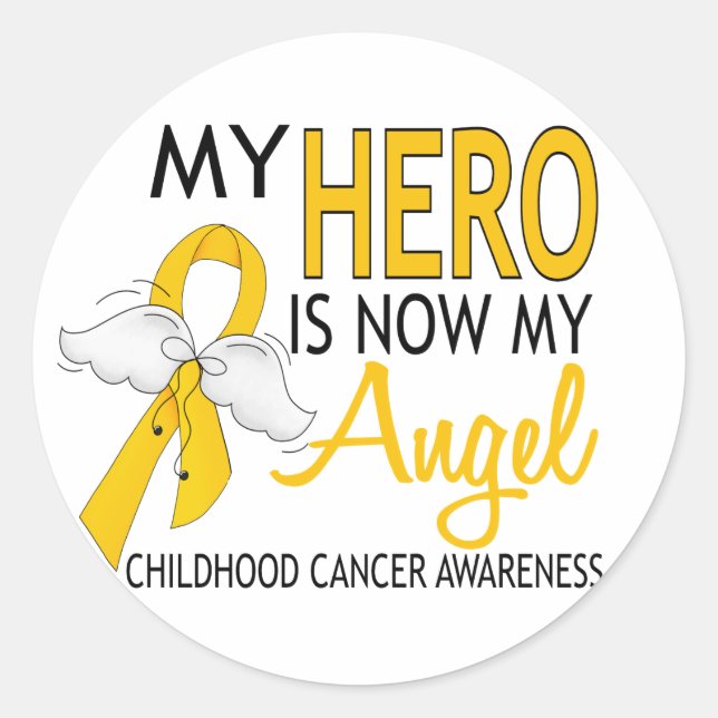 My Hero Is My Angel Childhood Cancer Classic Round Sticker (Front)