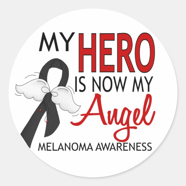 My Hero Is My Angel Melanoma Classic Round Sticker (Front)