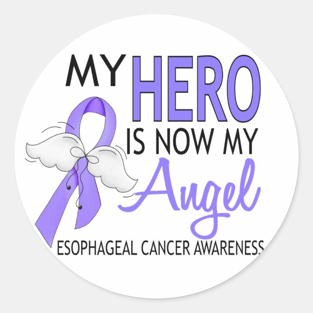 My Hero Is My Angel Oesophageal Cancer Classic Round Sticker (Front)