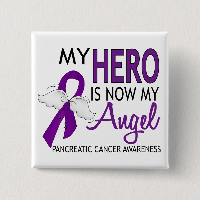 My Hero Is My Angel Pancreatic Cancer 15 Cm Square Badge (Front)