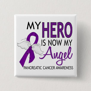 My Hero Is My Angel Pancreatic Cancer 15 Cm Square Badge