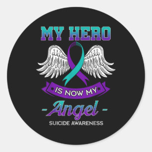 My Hero Is Now My Angel Suicide Depression Purple Classic Round Sticker