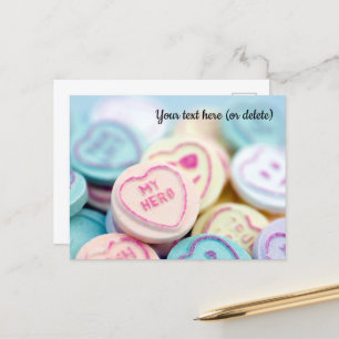 “My Hero” Love Heart Sweets Postcard