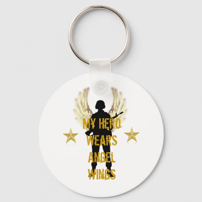 My Hero Wears Angel Wings Key Ring (Front)